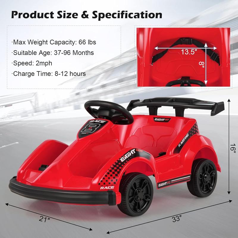 [ShopTab] Festival Joy Electric Go Kart, 4 Wheeler 6V Battery Powered Ride On Racing Car w Remote Control, Safety Belt, Slow Start, Music