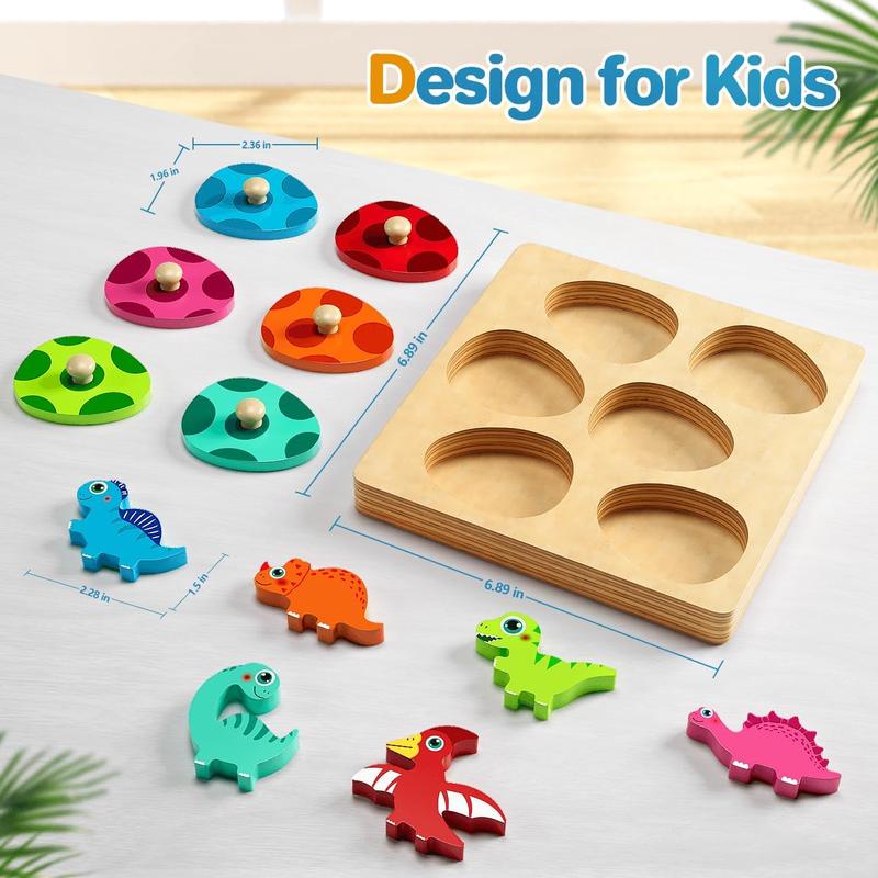 Wooden Puzzles for Toddlers 1-3, Montessori Toys for 1 2 Year Old Boy Girl Birthday Easter Gifts, Dinosaur Match Eggs Peg Puzzles, Preschool Learning Toys for Toddlers Age 1-2