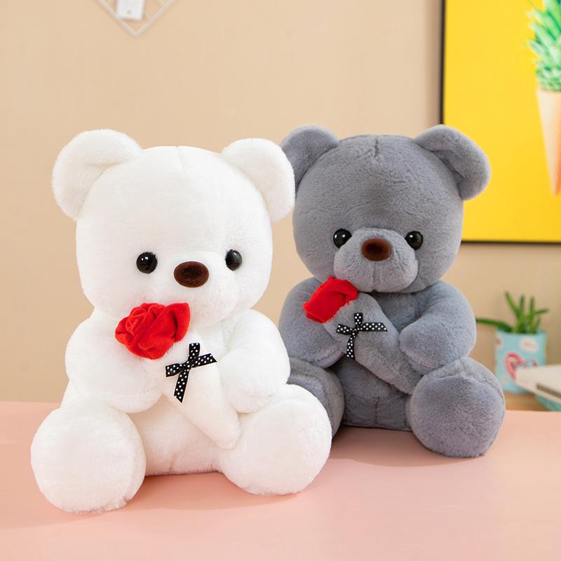 9.8inch Stuffed Teddy Bear Dolls with Rose, Soft Plush Animal Toys for Valentine's Day Her  Girlfriend Lover Mom Kids Gifts teddybears