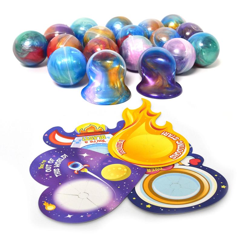 28Pcs Cosmic Realm Valentine Slime with Scratch-Off Cards and Galaxy Balls for Kids Classroom Exchange Gift