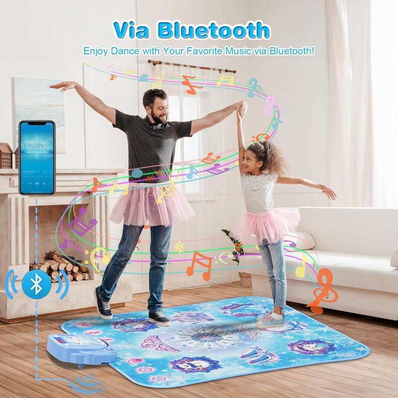 Dance Mat, 2024 8-Button Frozen Dance Pad with Wireless Bluetooth, Upgraded Flowing Light Control System with Stands, Princess Toys Birthday Christmas for 3-12 Year Old Girls