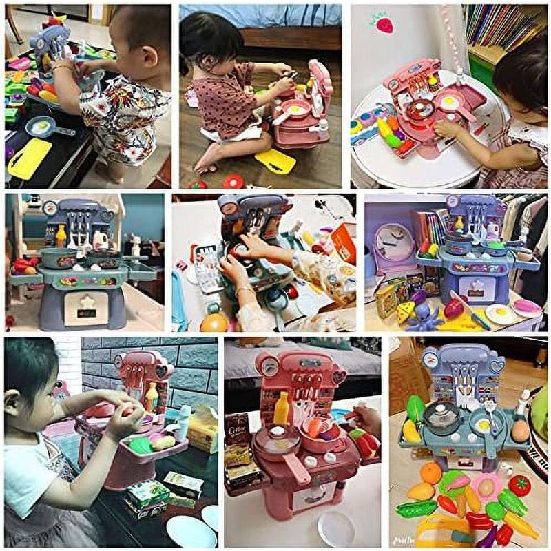 Play Kitchen Toys for Kids with Sound and Light, Play Food Dinnerware Set for Children, Kitchen Sink with Running Water Toys for Girls Boys Birthday Christmas Gifts