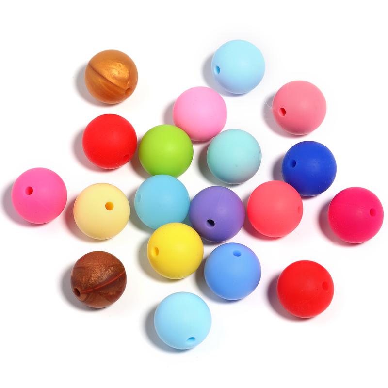 {B170} Beads for DIY Projects: 15mm Round, Mixed Color, 30Qty PRINT, 50Qty SOLID Silicone Beads - B170