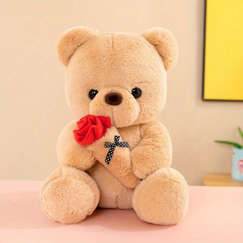 9.8inch Stuffed Teddy Bear Dolls with Rose, Soft Plush Animal Toys for Valentine's Day Her  Girlfriend Lover Mom Kids Gifts teddybears