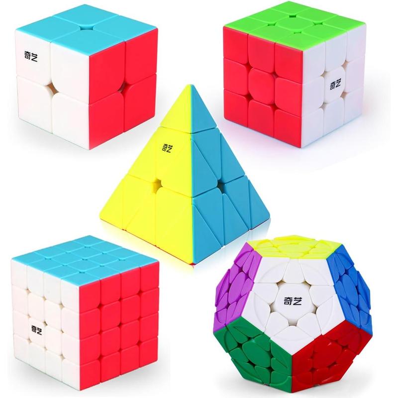 Roxenda Speed Cube Set, Speed Cube Bundle of 2x2 3x3 4x4 Megaminx and Pyramid Cube Smoothly Stickerless Magic Cubes Collection for Kids Teens & Adults [5 Pack]