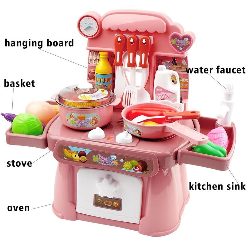 Play Kitchen Toys for Kids with Sound and Light, Play Food Dinnerware Set for Children, Kitchen Sink with Running Water Toys for Girls Boys Birthday Christmas Gifts