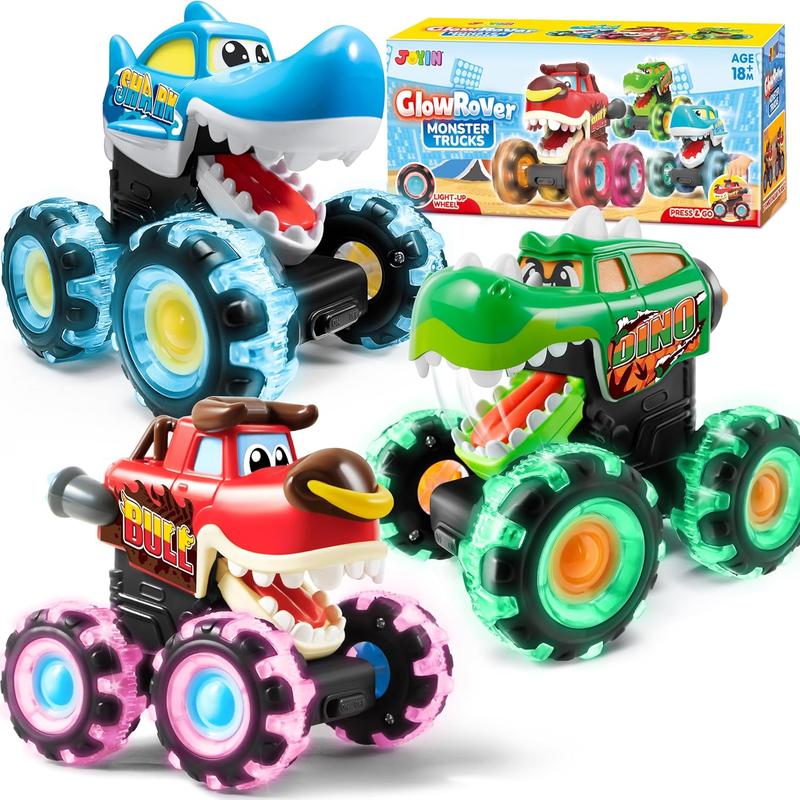 COMBO 3 PACK Monster Truck Toy - Motion Activated Light - Up Cars - Monster Treads Lightning Wheels - Press & Go Cars for Boys Girls - FLASH SALE 2024