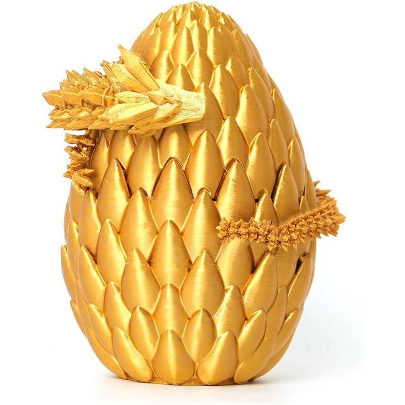 Dragon Egg- Gold - Surprise Egg with Flexible Pearly Sheen Dragon, 3D Printed Gift Toy, Figurine Decor