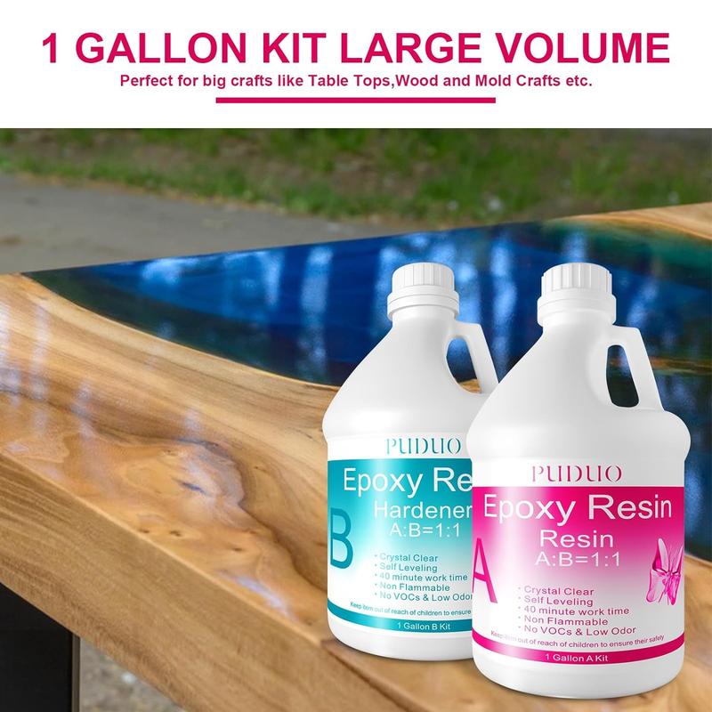 Epoxy Resin Crystal Clear Art 1 Gallon with Pump Kit for Coating, Casting, Resin Art, Jewelry, Tabletop, Bar Top, Live Edge Tables, Fast Curing 2 Part Epoxy Casting Resin Kit