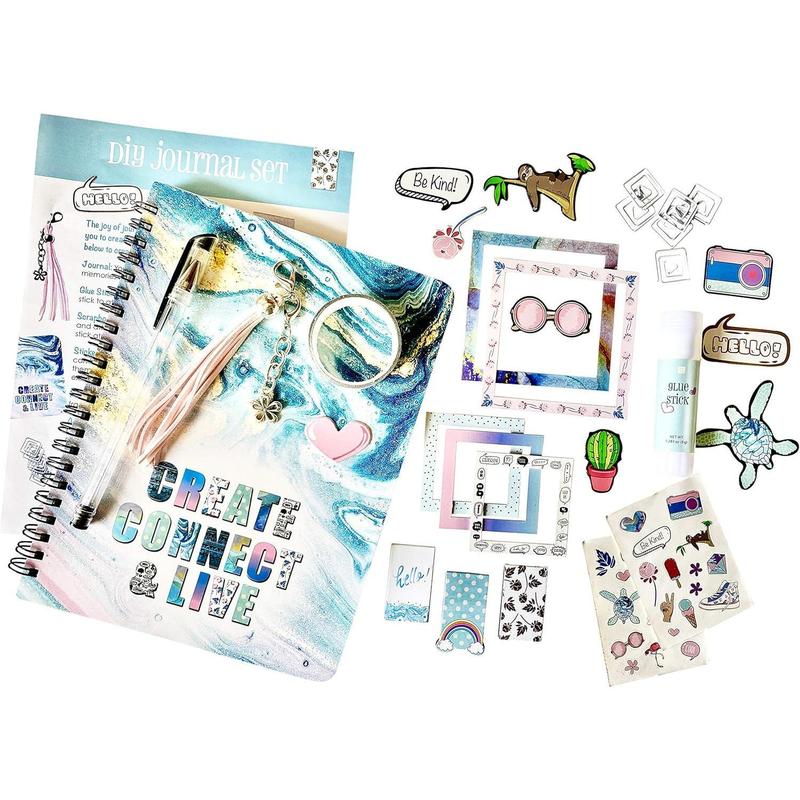 DIY Diary Set for girls ages 8-14, 63 gift ideas for teens and teen girls 8 9 10 11 12 13 14+ years old, birthday gifts for teen girls, scrapbook set and diary supplies set