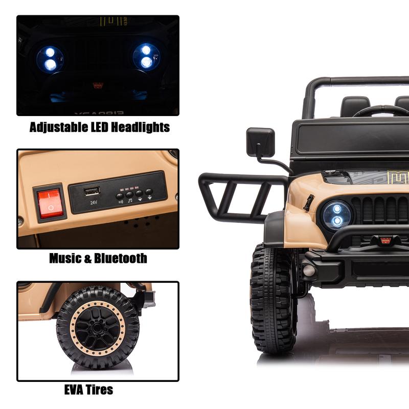 POSTACK 24 Volt Ride on Toys for Boys Girls, 4x4 Kids Ride on Car with Parental Remote Control, Power 4 Wheels Electric Car for Kids to Drive, 24V Kids UTV with Music, Bluetooth for Boys Girls, Khaki