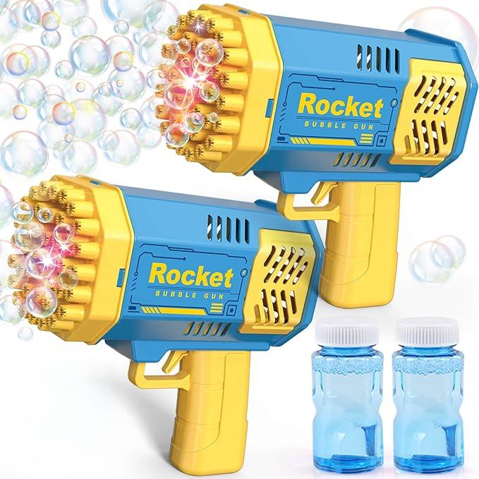 Bubble Gun 2 Pack with 2 Bottles Bubble Solution, 40-Hole Light Up Dip Bubble Machine for Kids Toys for 3-8 Year Old Boys Girls: 2 Pack Bubble Machine for Kids, Gifts for 3 4 5 6 7 8 Years Old Boy Birthday Toy for Kid Toddlers Outdoor Bubbles (Blue)