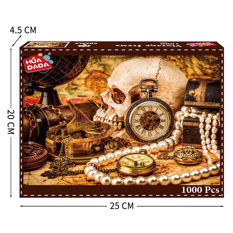 HUADADA 1000 Pieces Adult Puzzles, Vintage Items, Great for Home Decoration Holiday Vacation, Family Games, Grandparents Brainstorming