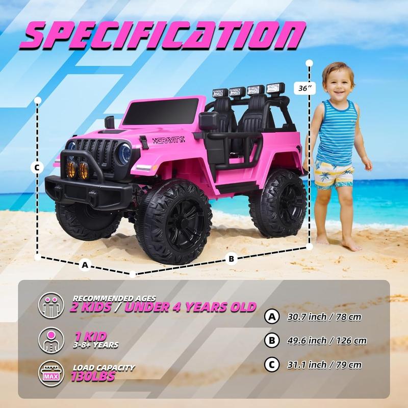 Blue Black Green Grey Pink 24V Ride on Truck 2 Seater Kids Electric Car Battery Powered Motorized 4WD, with 300W Powerful Motors, Large Battery, 2.4G Remote Control, Suspension System, Music & LED Headlight,Christmas Gift