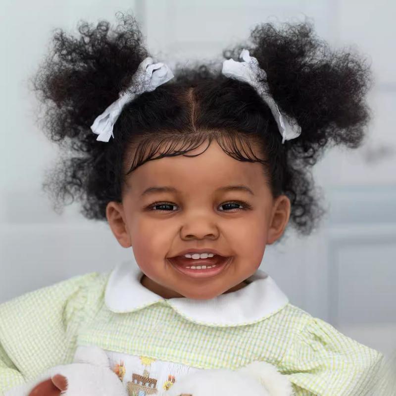 60cm Soft Cloth Body Imitation Dark Skin Reborn Baby Doll Hand Implanted Hair As a Child's Playmate