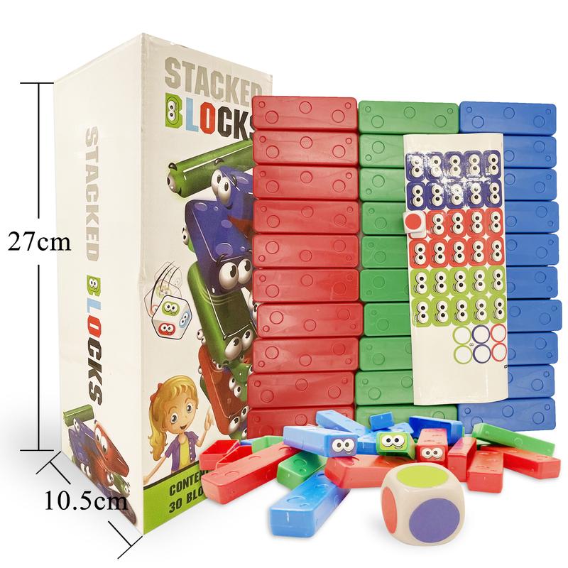 Tumbling Tower Stacking Blocks,Colored Cartoon Plastic Building Blocks Board Toppling Tumbling Tower