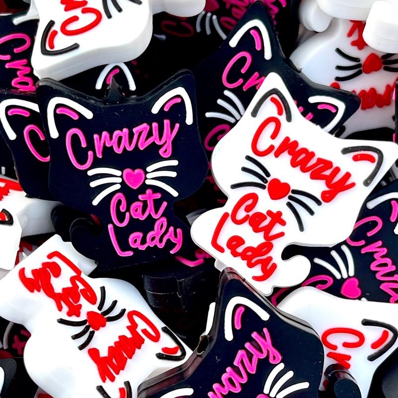 Crazy Cat Lady Silicone Focal Beads | Cat Beads | Colorful Bead | Cat Momma Bead | Cat Lady Beads