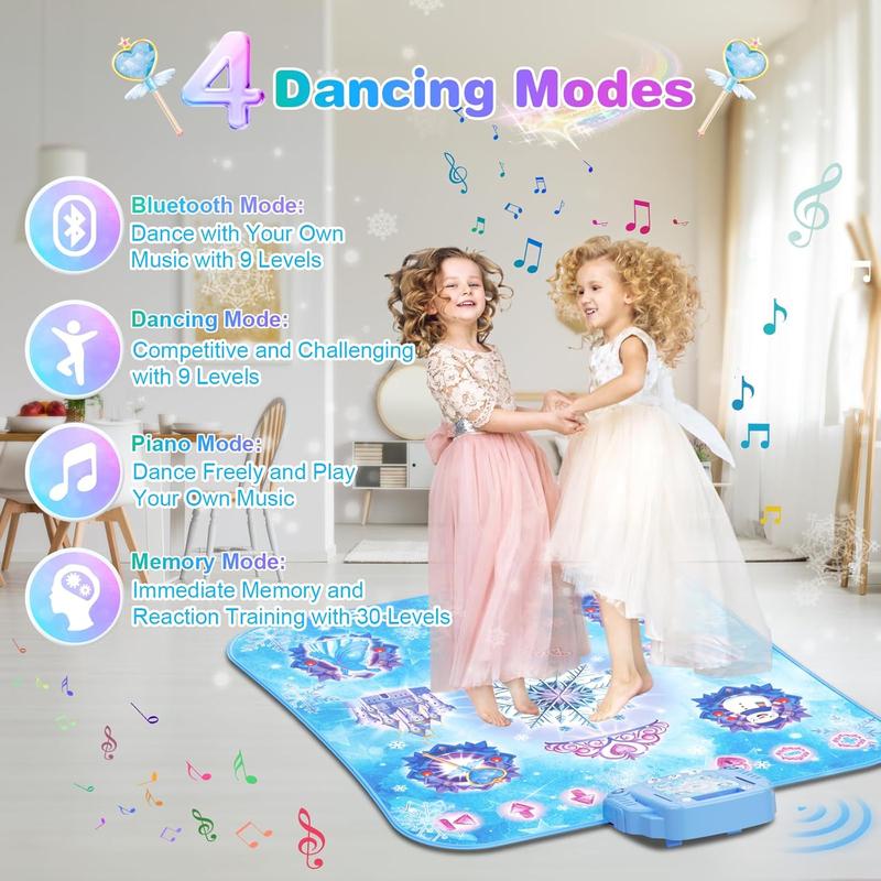 Dance Mat, 2024 8-Button Frozen Dance Pad with Wireless Bluetooth, Upgraded Flowing Light Control System with Stands, Princess Toys Birthday Christmas for 3-12 Year Old Girls