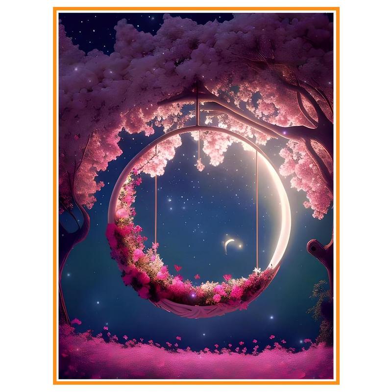 Moon & Cherry Blossom Pattern DIY Diamond Painting Kit Without Frame, 1 Count Decor Painting For Bedroom Living Room Office