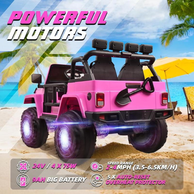 Blue Black Green Grey Pink 24V Ride on Truck 2 Seater Kids Electric Car Battery Powered Motorized 4WD, with 300W Powerful Motors, Large Battery, 2.4G Remote Control, Suspension System, Music & LED Headlight,Christmas Gift