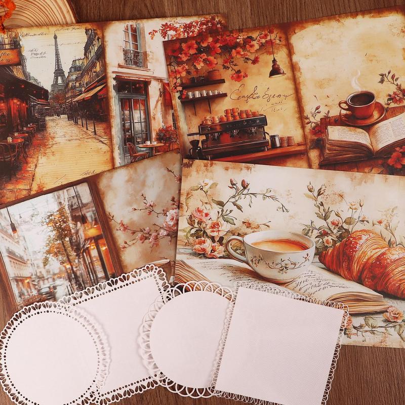 Leisure Coffee Theme DIY Junk Journals Kit, 66pcs set Including Hollow Textured Decoration Paper & Sticker, Scrapbooking Supplies, DIY Crafts