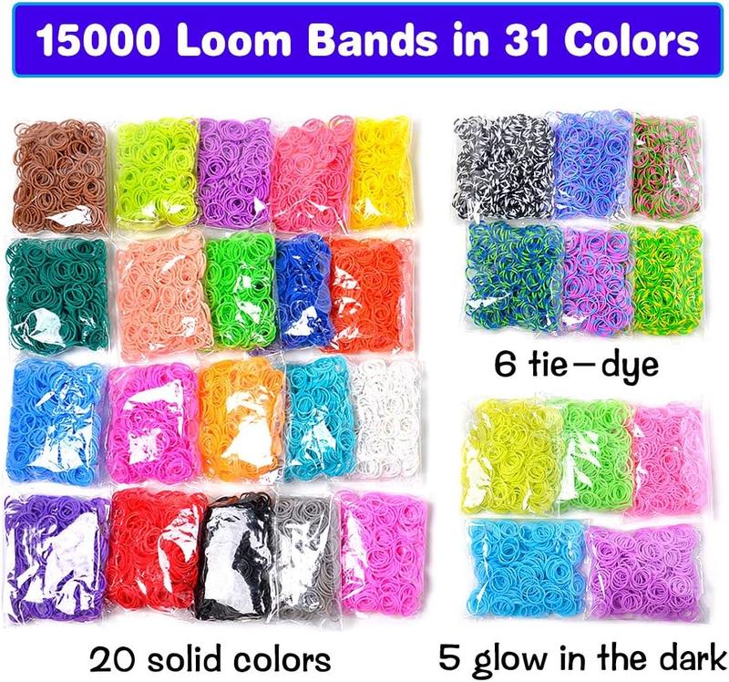 15000+ Loom Rubber Band Refill Kit in 31 Colors, Bracelet Making Kit for Kids Weaving DIY Crafting Gift,