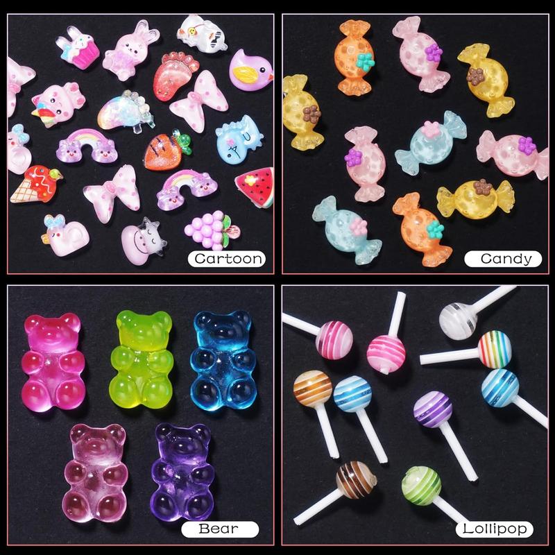 Assorted  3D  Charms Multi Color Flower Bows Butterfly Heart   Charms Bear Candy Cute  Charms for  Art DIY Crafts Accessories