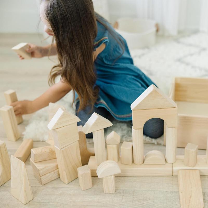 Melissa & Doug Standard Unit Solid-Wood Building Blocks With Wooden Storage Tray (60 pcs) Classic Wooden Blocks For Toddlers Ages 3+