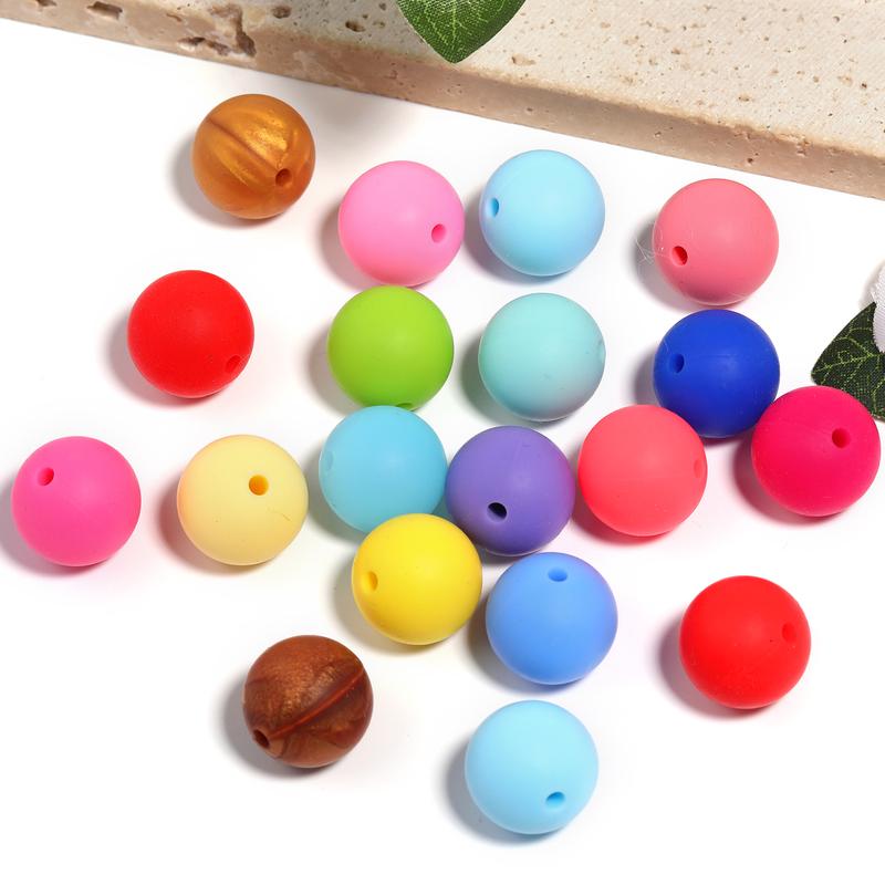 {B170} Beads for DIY Projects: 15mm Round, Mixed Color, 30Qty PRINT, 50Qty SOLID Silicone Beads - B170