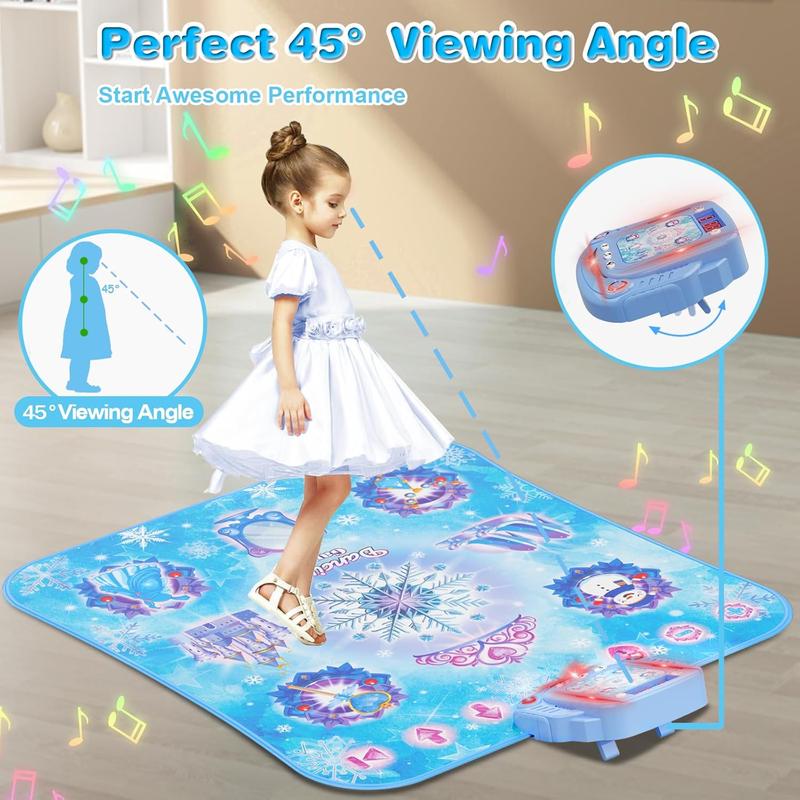 Dance Mat, 2024 8-Button Frozen Dance Pad with Wireless Bluetooth, Upgraded Flowing Light Control System with Stands, Princess Toys Birthday Christmas for 3-12 Year Old Girls