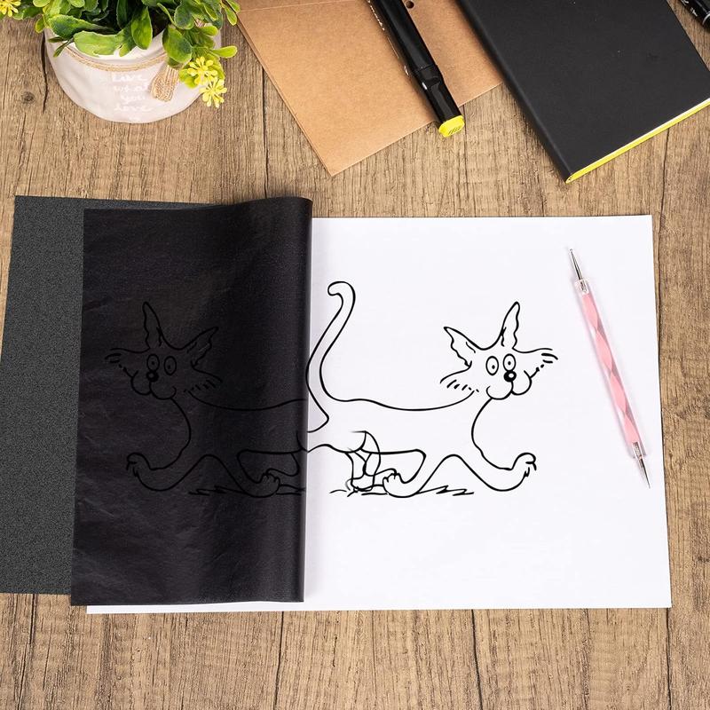 200 Sheets Carbon Paper Black Graphite Paper Transfer Tracing Paper and 5 Pieces Ball Embossing Styluses for DIY Woodworking