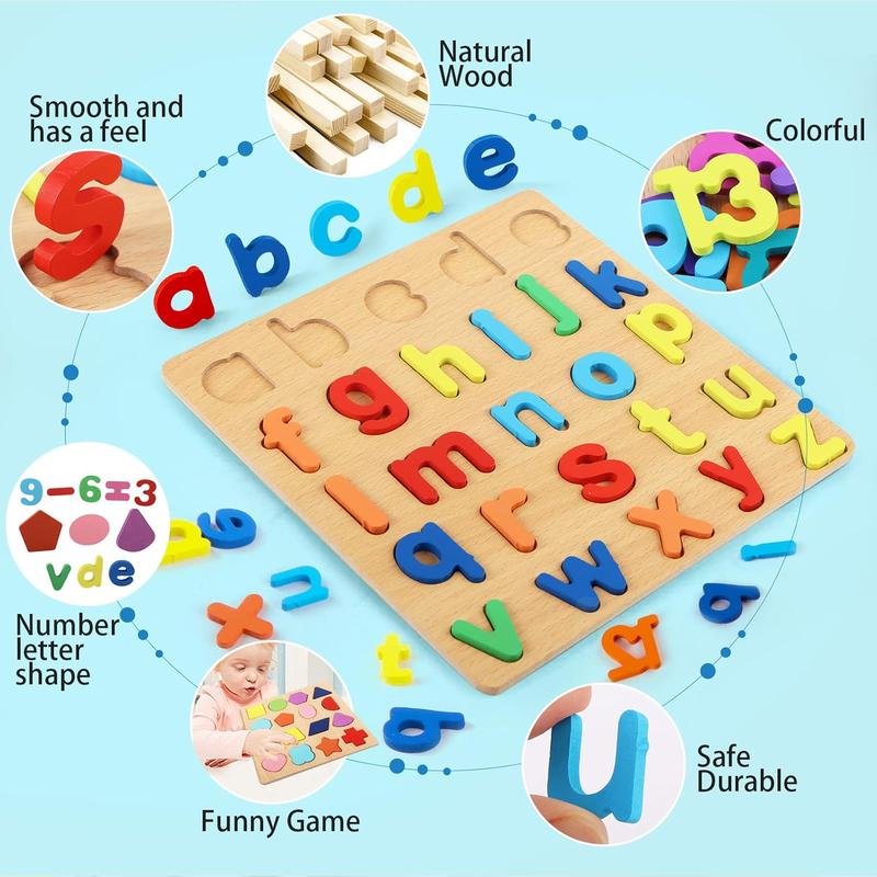 Wooden Puzzles for Toddlers Ages 1-3,3 Pack Wooden Alphabet Number Shape Puzzles Toddler Learning Puzzle Toys for Kids Boys & Girls,Early Education Letter Puzzle for Toddlers 2-4 Years Old