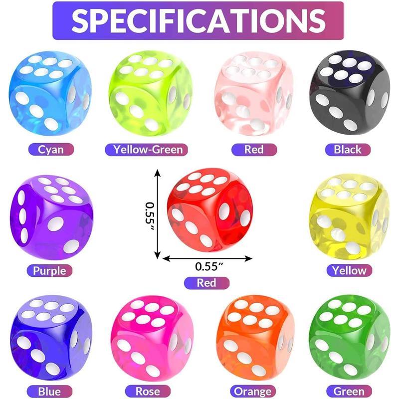 110 Pieces Dice Set, Colored Game Bulk Dices, Colorful Dices, 6 Sided Dice for Classroom Teaching, Board Game, Playing, Rolling, Small Six Sided 11 Color Red, Yellow, Blue, Green and More