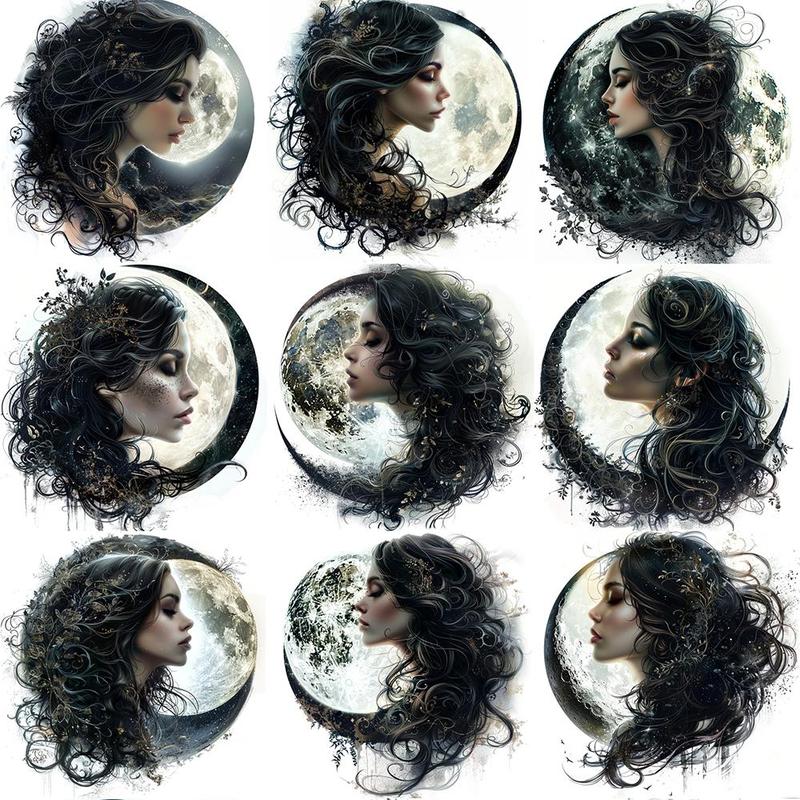 Gothic Moonlight Goddess Pattern Sticker, 20pcs set Decorative Sticker, Art Stickers for Scrapbooking, Journaling, Gift Decor, DIY Crafts