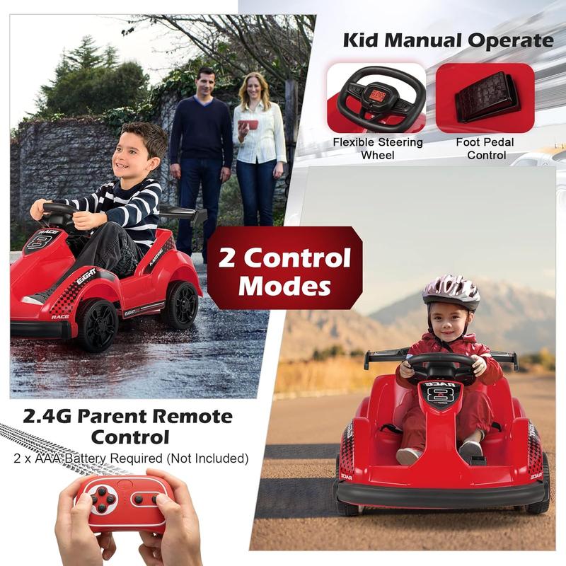 [ShopTab] Festival Joy Electric Go Kart, 4 Wheeler 6V Battery Powered Ride On Racing Car w Remote Control, Safety Belt, Slow Start, Music