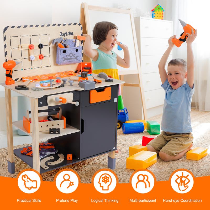 Joylike Wooden Tool Construction Table set Pretend Play Ideal Holiday Gift for Kids