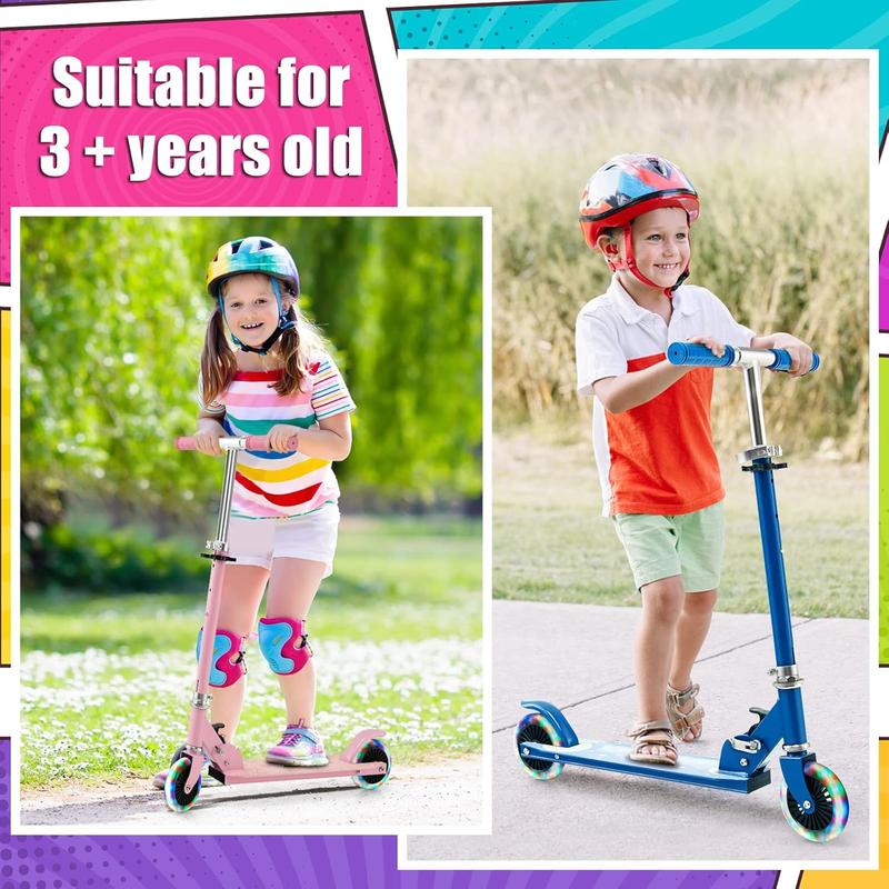 Costway-Folding Kick Scooter for Kids, 2 Light Up Flashing Wheels Scooter W  3 Adjustable Heights, Rear Brake System, Portable Aluminum Alloy Lightweight Scooter for Girls and Boys, Ages 3+