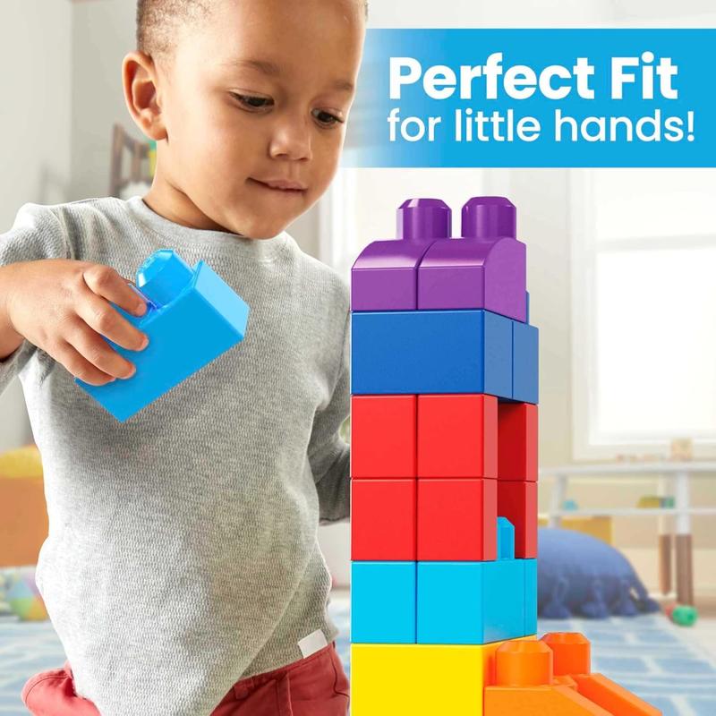 Christmas gift for kids BLOKS First Builders Toddler Blocks Toys Set, Big Building Bag with 80 Pieces and Storage, Blue, Ages 1+ Years