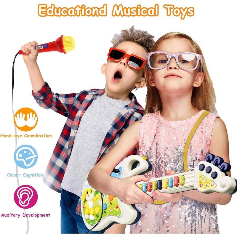 Kids Guitar and Microphone Toys, Pretend Play Musical Instruments Educational Toys for Age 2 3 4 5 6 Girls Boys Birthday Christmas  Gifts