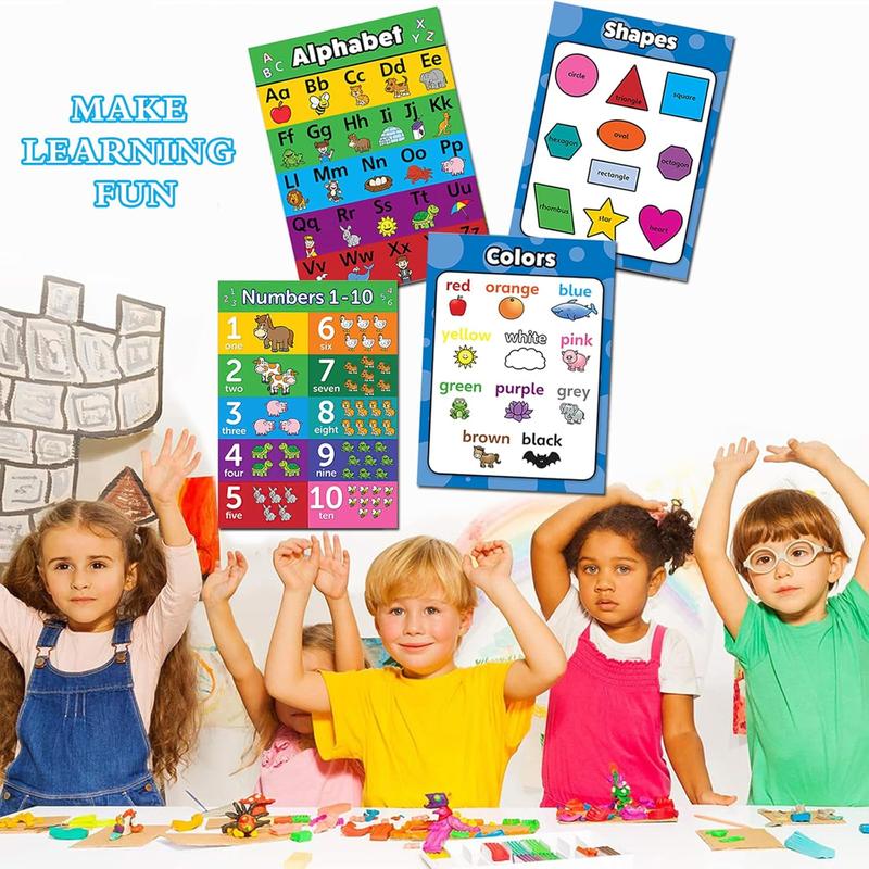 educational Learning 4 pack - ABC Alphabet + Numbers 1-10 + Shapes + Colors Poster Set -  Educational Charts