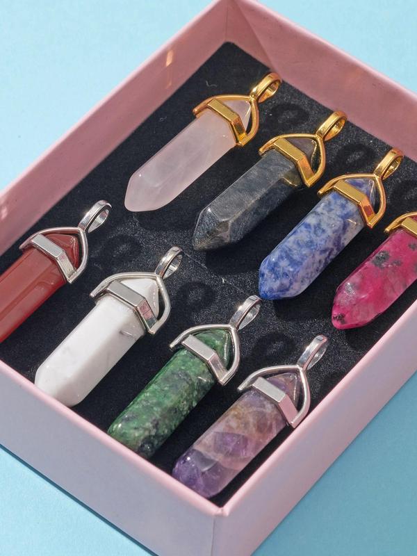 Random Color Natural Mixed Gemstone Pendant Necklace Making Kit, 8pcs 2024 New Dainty Diy Jewelry for Women & Men for Necklace and Bracelet Making