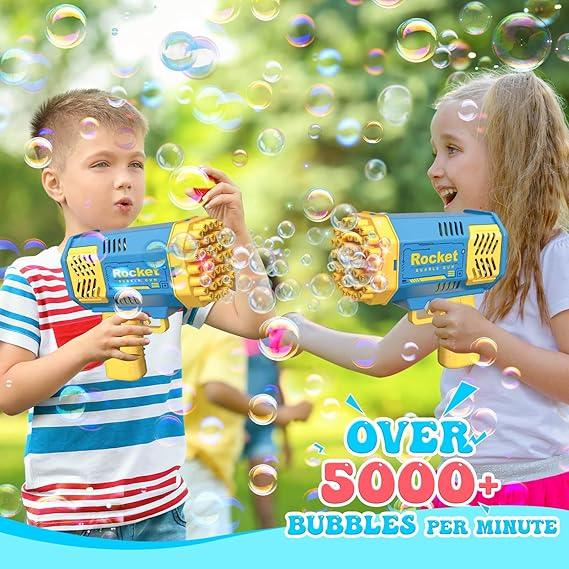 Bubble Gun 2 Pack with 2 Bottles Bubble Solution, 40-Hole Light Up Dip Bubble Machine for Kids Toys for 3-8 Year Old Boys Girls: 2 Pack Bubble Machine for Kids, Gifts for 3 4 5 6 7 8 Years Old Boy Birthday Toy for Kid Toddlers Outdoor Bubbles (Blue)