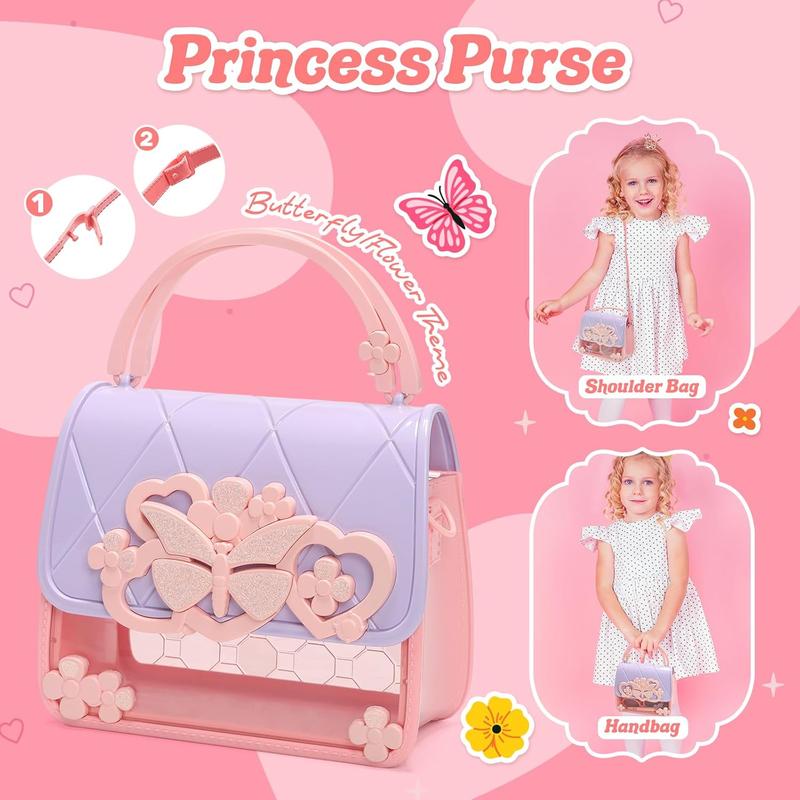 Little Girls Play Purse, Toddler Purse with Handbag, Heels, Pretend Makeup Kit, Toy Phone, Light-Up Magic Wand, My First Purse Set with Princess Jewelry, Pretend Play Gift Toys for Kids