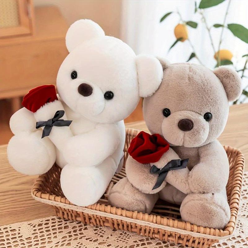 9.8inch Stuffed Teddy Bear Dolls with Rose, Soft Plush Animal Toys for Valentine's Day Her  Girlfriend Lover Mom Kids Gifts teddybears