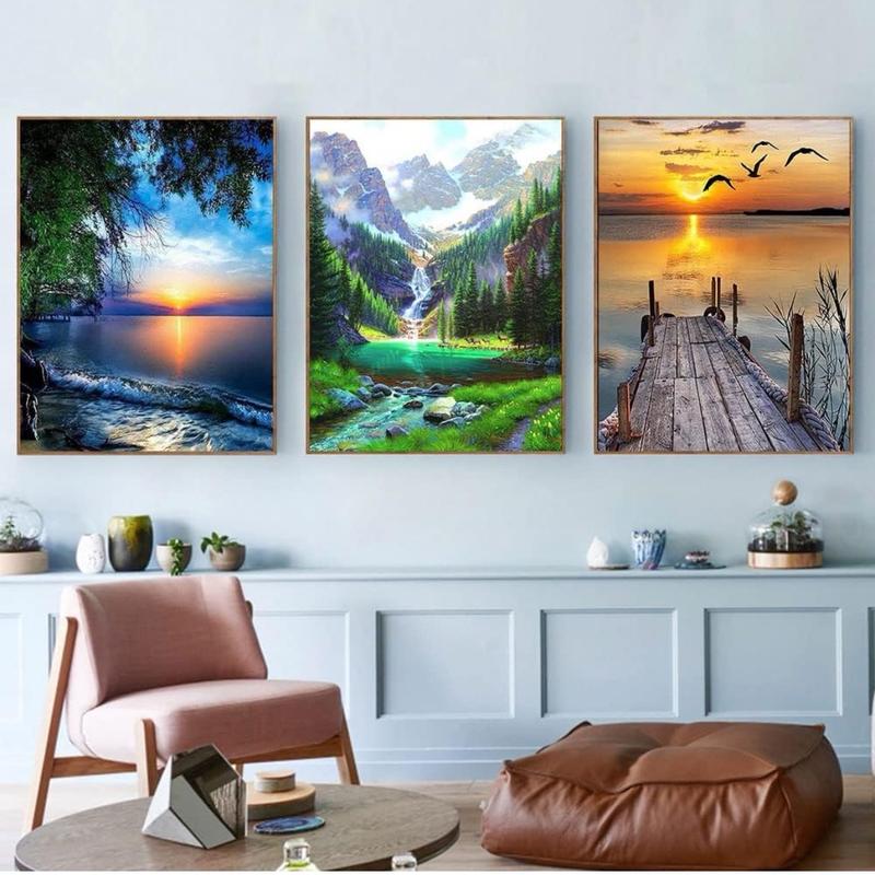 6 Pack Paint by Numbers for Adults Kids Beginner, Adult DIY Landscape Oil Painting for Home Wall Decor 12X16 Inch