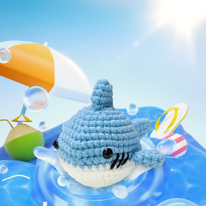 Shark Design Complete Crochet Kit, 1 Set Cute Animal Crochet Starter Set with Instructions & Random Accessories, DIY Handmade Knitting Supplies for Beginners