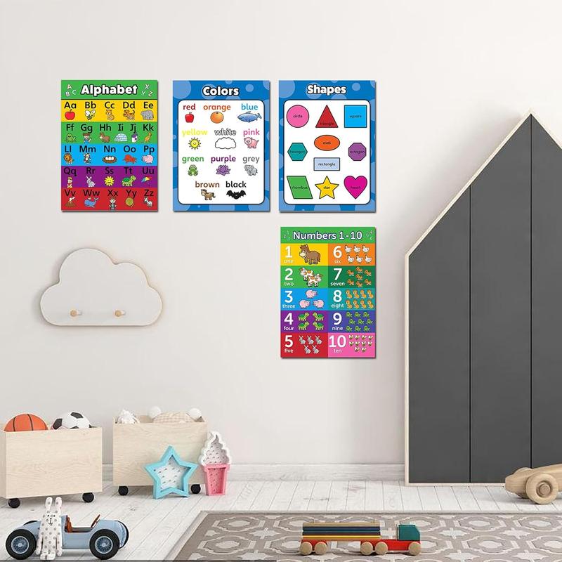 educational Learning 4 pack - ABC Alphabet + Numbers 1-10 + Shapes + Colors Poster Set -  Educational Charts