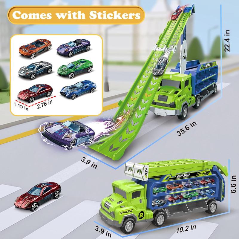 Toddler Car Truck Toys, Christmas Gift for Kids, Foldable Car Track Sets with 2.8-Ft Race Track and 6 Die-Cast Race Cars, Truck Toys Gifts for Kids