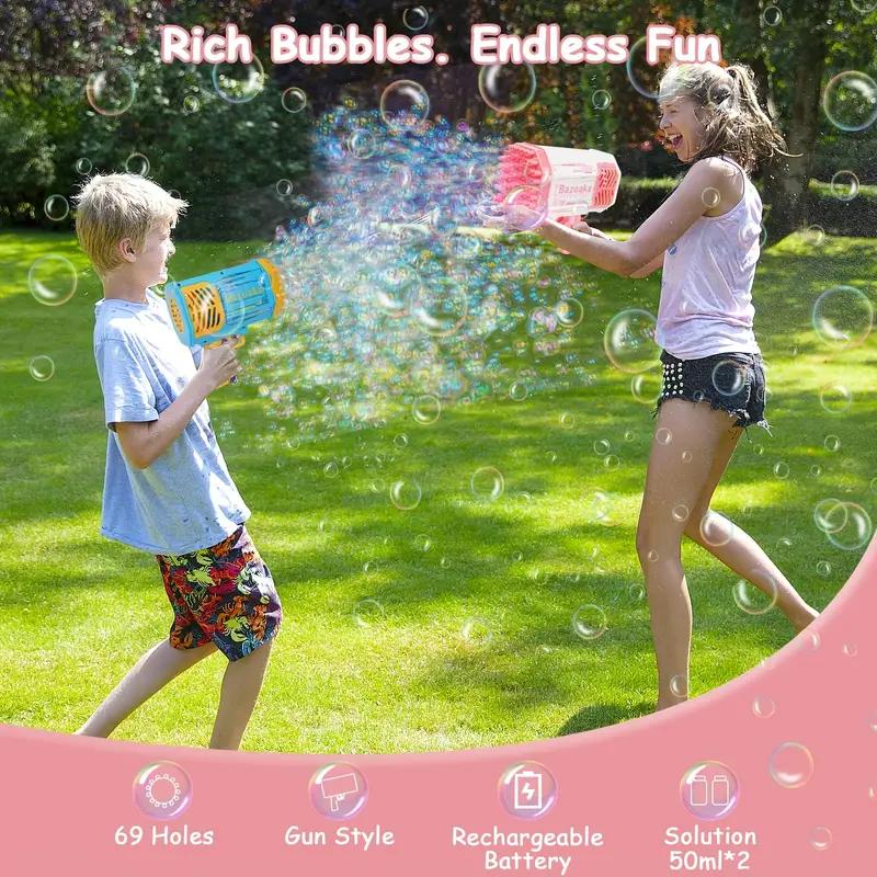 69 Hole Bubble Machine Gun Toy with Lights Bubble 69 Hole Toy Gift Outdoor Toys Gift for Birthday Wedding Party Bubble Blaster TikTok Toy