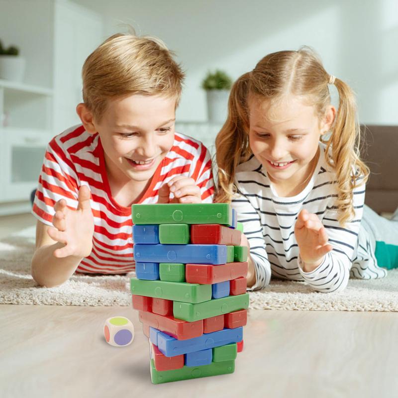 Tumbling Tower Stacking Blocks,Colored Cartoon Plastic Building Blocks Board Toppling Tumbling Tower